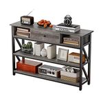 Mexin 47 Inch Console Sofa Table with Drawer, Industrial Entryway Table with Storage Shelves, Storage Organizer for Hallway Living Room Couch Foyer Kitchen Counter, Grey Oak