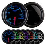 GlowShift Tinted 7 Color 100 PSI Oil Pressure Gauge Kit - Includes Electronic Sensor - Black Dial - Smoked Lens - for Car & Truck - 2-1/16" 52mm