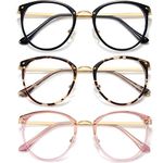 Hilbalm (3 Pack Blue Light Blocking Glasses Women and Man Computer Eyeglasses Metal Frame Glasses (Black, leopard, pink)