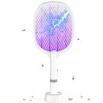 5000V Fly Zapper Electric Fly Killer Extra Strong, 2-in-1 Electric Fly Swatter Racket USB C Rechargeable with Charging Base, Bug Zapper Mosquito Killer for Mosquitoes, Moths, Flies, Gnats, Insect