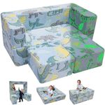 MeMoreCool Kids Couch Toddler Couch, Glow in The Dark Dinosaur Kids Couch Fold Out, Baby Couch Kids Bedroom Furniture, Kids Sofa Play Couch for Playroom, Modular Mini Couch for Kids, Kid Furniture