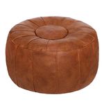 Thgonwid Unstuffed Handmade Moroccan Round Pouf Foot Stool Ottoman Seat Faux Leather Large Storage Bean Bag Floor Chair Foot Rest for Living Room, Bedroom or Wedding Gifts (Light Brown)