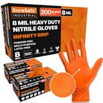 [200 Pack] SURESAFE Industrial Grade Disposable gloves, 8 Mil Orange Nitrile Gloves Large, Diamond Grip Gloves, Mechanics Gloves, Construction Gloves, Working Gloves