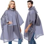 Reusable Rain Ponchos for Adults, 2 Pcs Raincoats (Pack of 1) Emergency for Women Men with Hood Grey