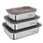 Gearific Stainless Steel Food Containers with Lids, Snack Containers Leak Proof Metal Food Storage Containers for Restaurant Kitchen Freezer Buffet (600ml+1100ml+1400ml)