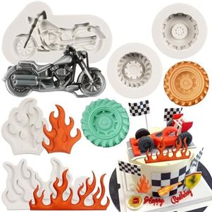 FCKEMLDS Flame Fondant Molds Round Tire Fondant Mold Motorcycle Silicone Molds for Cake Decoration Cupcake Topper Chocolate Candy Polymer Clay Gum Paste Set of 5