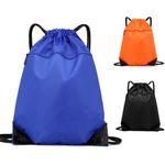 HORPKUN Drawstring Bag Gym Bags, Sport Sack PE Drawstring Backpack for Men & Women, String Large Bag Girls Boys with Outside Zipper for School Beach Holidays Swimming Travel, Blue