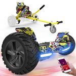 FUNDOT Hoverboards with seat,All terrain Hoverboards with hoverkart,8.5 inch Self Balancing Scooter go kart,Off-Road Hoverboards with Bluetooth Speaker,APP,LED,Powerful Motor,Gift for Children Adults