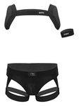 Zaldita Men's Stretchy Body Chest Harness Jockstrap Lingerie Wrestling Singlet Mankini Bodysuit Black D XXL