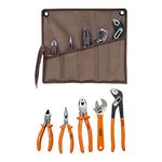 VORX 5 Piece PLIER Set 10” Water Pump PLIER Grip, 8” Adjustable Wrench, 8” Combination PLIER, 6” Side Cutter, 6” Long Nose PLIER Drop Forged Supplied in Heavy Canvas Storage Wallet