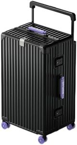 ROPLUS Aluminium Frame Checked-Luggage with Smooth Jelly Wheels, Hardside Zipperless Rolling Suitcase with TSA Lock (BlackPurple, 28-Inch)