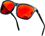 KANASTAL Red Sunglasses Mens Polarised Orange Womens Red Mirrored Square Ladies Retro Sun Glasses Mirror Red Polarized Coloured UV Protection - Black Frame Red Lens