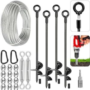 Tinnmao 30 Inch Ground Anchors Heavy Duty, Shed Tie Down Anchor Kit with Galvanized Cable & Turnbuckles, Screw-in Earth Anchors for Sheds, Swing Set, Mobile Homes, Trampolines