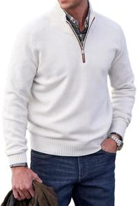 2024 New Men's Cashmere Business Casual Zipper Sweater,Quarter Zip Mens Sweater (White,2XL)