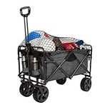 MacSports XL Heavy Duty Collapsible Outdoor Folding Camping Gear Grocery Cart Portable Lightweight Utility Adjustable Rolling Cart All Terrain Sports Beach Wagon with Cargo Net