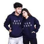 The Tee Shop Couple Hoodie Cotton Warm Pullover Printed Better Together Hoodies - Pack of 2 (Dark Navy, Male - L, Female - L)