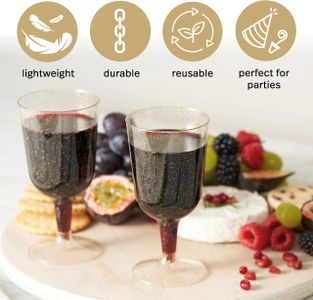MATANA Gold Plastic Wine Glasses, 50-Pack – Reusable Party Cups