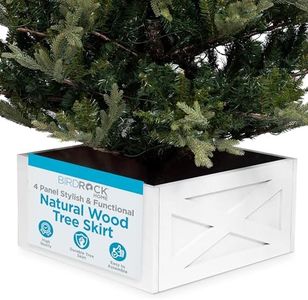 BIRDROCK HOME 4 Panel Christmas Tree Base Box Skirt | Stylish & Sturdy Natural Wood | Disassembles for Easy Storage | 22 L x 22” W | Ideal for Real & Artificial Trees | White Wash Design