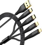 Incofan 2Pack 6FT Nylon Braided Universal 4 in 1 Multi USB Cable Multiple Devices Charger Cord with Type C/Micro Connectors for Cell Phones and More, Black