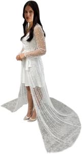 Pearl Long Sleeve Wedding Jacket Tulle Party Shawl BOLERO Floor-Length Bridal Cape Sexy pearl robe, White, XX-Large