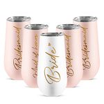 ElegantPark Wedding Gifts for Bride Bridesmaid Gifts Maid of Honor Tumbler 5 Pack Bachelorette Party Champagne Flutes Bridesmaid Gifts for Wedding Wine Tumbler with Lid White Pink 6 OZ