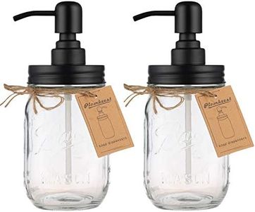 Plomkeest 2-Pack 16oz Mason Jar Soap Dispenser Clear Glass Jar Soap Dispenser with Rust Proof Stainless Steel Pump Liquid Soap Dispenser(Black)