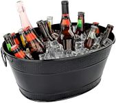 BREKX Colt Black Galvanized Beverage Tub with Handles, 16-Bottle Metal Bucket Ice Cooler to Chill Drinks, Oval Metal Basket for Drinks or Storage Bin - 15 Quarts (4 Gallon)