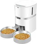 Automatic Cat Feeder, WellToBe Pet Feeder Food Dispenser for Cat & Small Dog with Two-Way Splitter and Double Bowls, up to 6 Meals with Portion Control, Voice Recorder - Battery and Plug-in Power