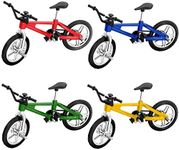 Novelty Place Mini Finger Bike - Miniature Fidget Bicycle Toy Game Set for Kids and Adults - Metal Bike Model Collections Decoration - 4 Colors (4 Pack)