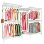 FTEYUET Clothes Rail, Clothing Rails for Hanging Clothes, Metal Clothing Rack Heavy Duty Garment Rack Freestanding Closet Wardrobe Racks for Hanging Clothes, 45D x 187W x 195H, White