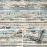 Arthome Blue Rustic Wood Paper 43.5cmx6m Self-Adhesive Removable Wood Peel and Stick Wallpaper Vinyl Decorative Wood Plank Film Wall Covering for Furniture Easy to Clean Wooden Grain Paper