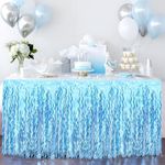 BUDICOOL 2 Pack Teal Blue Shiny Wavy Tinsel Foil Fringe Table Skirts Table Decorations for Mermaid Birthday Decorations,Under The Sea Party Decorations,Baby Shark Birthday Decorations