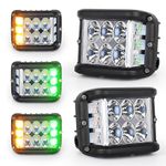 LED Pod Lights, HOYUZA 4inch Side Shooter LED Pods with Yellow & Green Dual Color Strobe Cree Pods for Farm Tractor Plow Truck ATV UTV