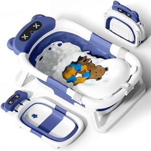 COOSEYA Baignoire Pliable BéBé, Baignoire Pliable Pour Nouveau-Né Avec Coussin Doux (0-18 Mois), Cadeau IdéAl Pour Nouveau-Né, Cadeau De Voyage Portable, Peu Encombrant, Bleu Marine