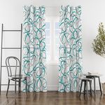 tubeamin Teal Grey White Geometric Curtains 2 Panels Sets Abstract Line Modern Art Pattern Window Treatments Room Darkening Heat Blocking Elegant Curtain Decor for Living Room Bedroom 52x84 Inches