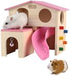 kathson Pet Small Animal Hideout Hamster House with Funny Climbing Ladder Slide Wooden Hut Play Toys Chews for Small Animals Like Dwarf Hamster and Mouse(Pink)