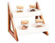 Wixidoor Multipurpose Wooden Triangluar Countertop Spice Rack | Wooden Kitchen Counter Top Organizer | 2-Tier Stylish Kitchen Storage Organizer Tiered Shelf| Jars And Bottle Holder & Kithen Decor Item