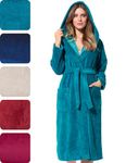 Morgenstern Dressing Gown Women Hooded Premium Bathrobe Long Blue Green XL
