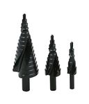 Mengshen HSS High Speed Steel Step Drill Bit 3-Piece Set 4-12mm/4-20mm/4-32mm, Nitride Spiral Flute Triangle Handle Pagoda Drill for Carbon Steel, Sheet Iron, Insulation Boards,PVC Boards,Planks