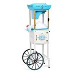 Nostalgia Inch Tall Snow Cone Cart, Makes 48 ICY Treats, Includes Metal Scoop, Storage Compartment, Wheels for Easy Mobility – White/Blue