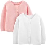 Simple Joys by Carter's Girls' 2-Pack Knit Cardigan Sweaters, White/Pink, 0-3 Months