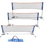 Portable Height Adjustable Badminton Volleyball Tennis Net Set Multi-Purpose Sports Equipment with Poles Stand and Carry Bag for Kids Adult Outdoor Exercise 6.1m/20ft