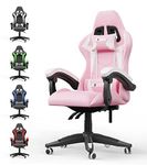 Bigzzia Gaming Chair Office Chair, Leather Ergonomic Video Game Chair with Lumbar Cushion&Headrest&Fixed Armrest, Racing Gaming Chair for Adult Teen(Pink)