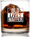 Old Lives Matter Whiskey Scotch Glass 11 oz- Funny Birthday or Retirement Gift for Senior Citizens- Old Fashioned Whiskey Glasses- Classic Lowball Rocks Glass- Gag Gift for Dad, Grandpa, Made in USA