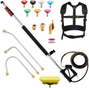 Pressure Washer Extension Wand 24 feet Power Washer Extension Wand 24 ft Telescoping Pressure Washer Wand Aluminum with Brush, Gutter Cleaner, 7 Spray Nozzle Tips, 2 Hose Adapters, Support Belt