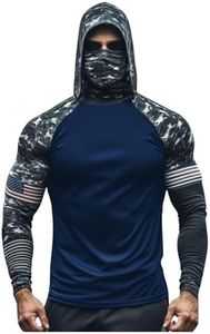 Men' Performance Fishing Hoodie Shirt UPF 50+ Sun Protection Long Sleeve UV SPF T-Shirts Rash Guard with Face Mask
