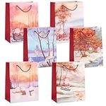 THE TWIDDLERS - 6 Gift Bags for Christmas with Handles for Xmas - Assorted Designs, 1 of Each, Gift Bag Multipack with Colourful Water Colour Designs - 24cm x 18cm Festive Present Bags