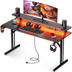 Small Gaming Desk with LED Lights & Power Outlets, 47 Inch Computer Desk Gaming Table with Monitor Shelf, Gamer Desk with Carbon Fiber Texture, Boys Desk Gift for Men