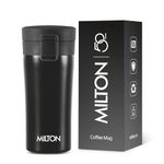 MILTON Thermosteel Vacuum Insulated Travel Coffee Mug, 300ml, Black, Prolonged Hours Hot & Cold, ISI Certified, Spill Proof & Easy to Sip, Leakproof & Rustproof, On The Go Coffee Cup