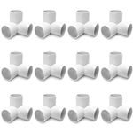 QWORK 3 Way 1/2" Tee PVC Fitting Elbow,12Pack PVC Fitting Connector,Furniture Grade, for Building Furniture and PVC Structures, White